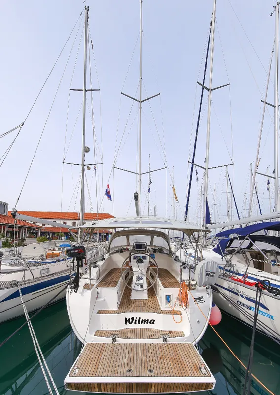 Exterior view of Wilma, a Bavaria Cruiser 36 sailboat at Grad Pula, Croatia