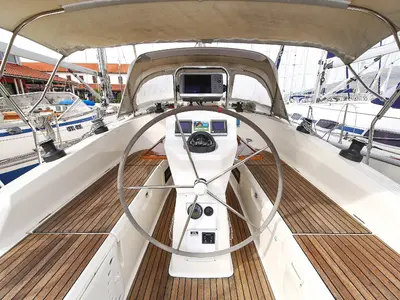 Cockpit of Wilma, a Bavaria Cruiser 36 sailboat at Grad Pula, Croatia