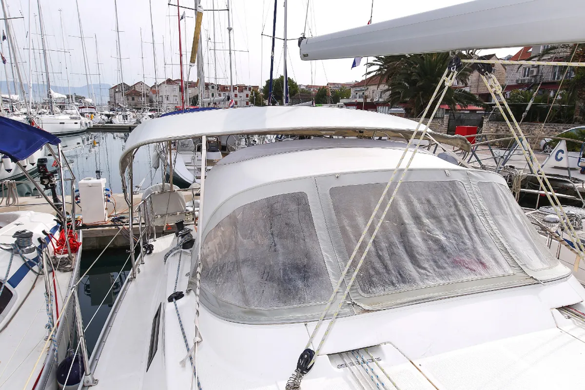 Deck of Wilma, a Bavaria Cruiser 36 sailboat at Grad Pula, Croatia