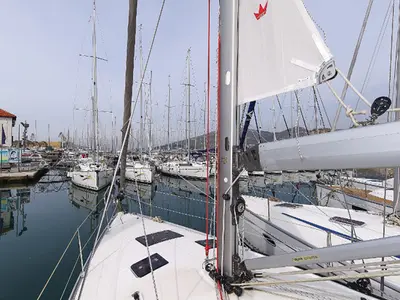 Deck of Wilma, a Bavaria Cruiser 36 sailboat at Grad Pula, Croatia