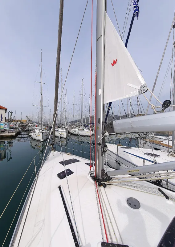 Deck of Wilma, a Bavaria Cruiser 36 sailboat at Grad Pula, Croatia