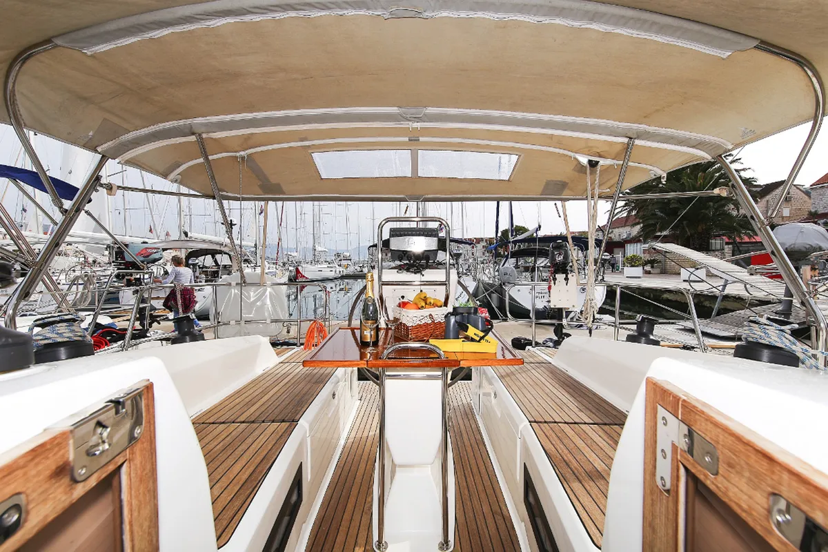 Cockpit of Wilma, a Bavaria Cruiser 36 sailboat at Grad Pula, Croatia