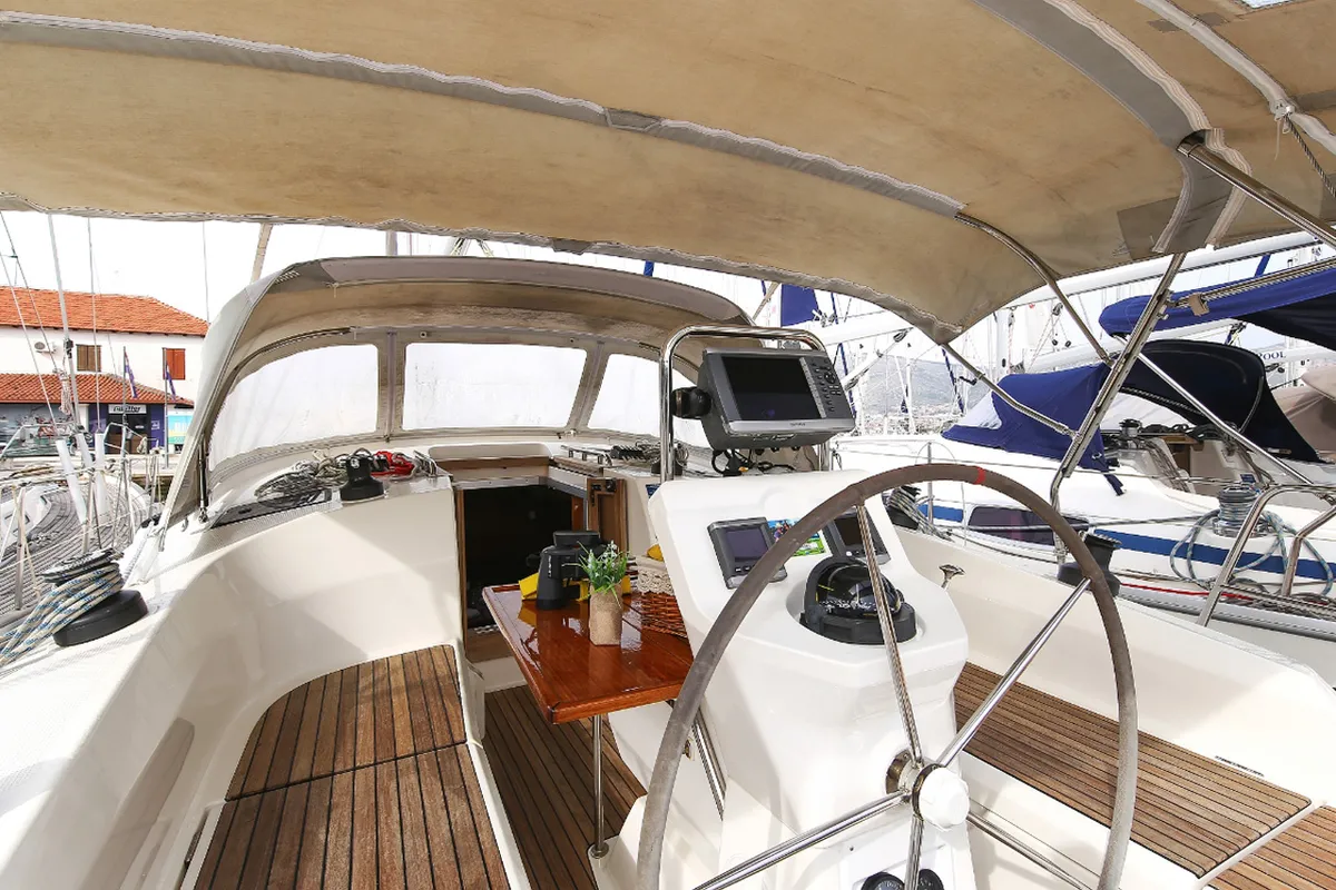 Cockpit of Wilma, a Bavaria Cruiser 36 sailboat at Grad Pula, Croatia
