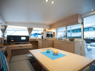 Galley of Lady Dom, a Lagoon 400 S2 catamaran at Sithonia Municipal Unit, Greece