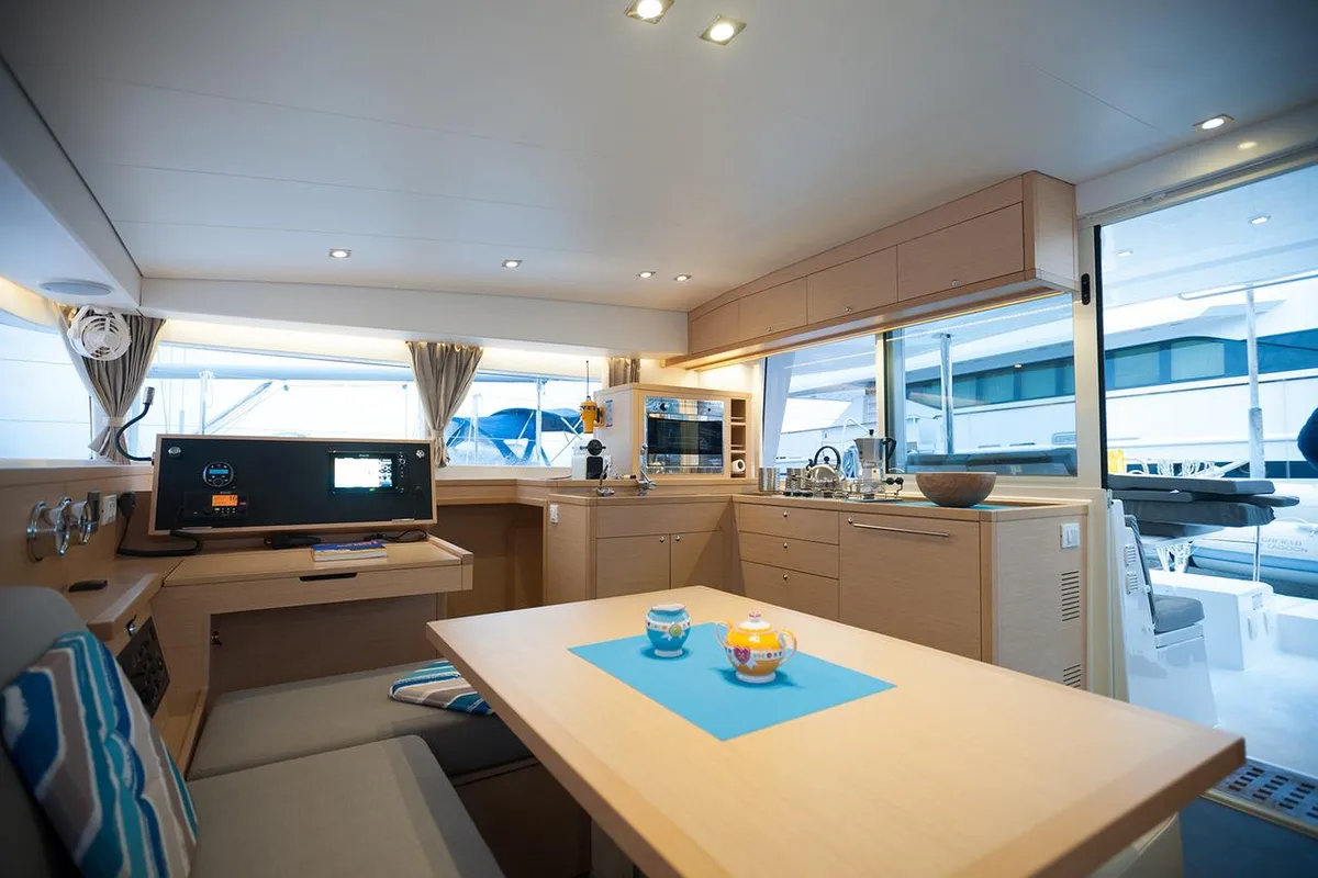 Galley of Lady Dom, a Lagoon 400 S2 catamaran at Sithonia Municipal Unit, Greece