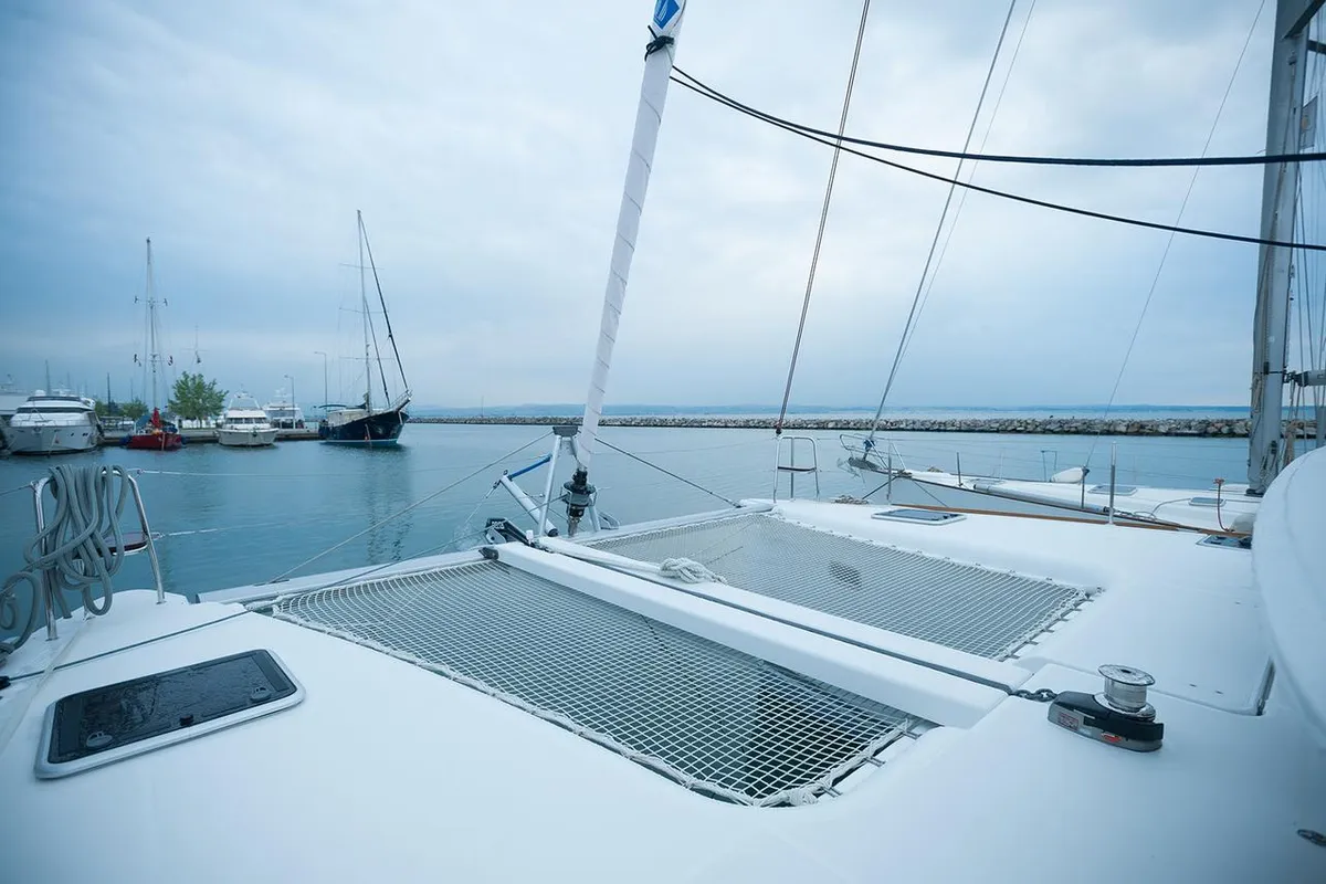 Deck of Lady Dom, a Lagoon 400 S2 catamaran at Sithonia Municipal Unit, Greece
