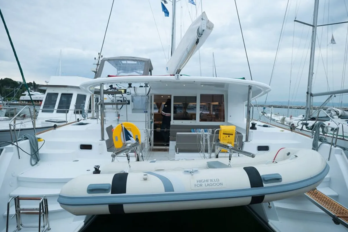 Lady Dom, a Lagoon 400 S2 catamaran at Sithonia Municipal Unit, Greece