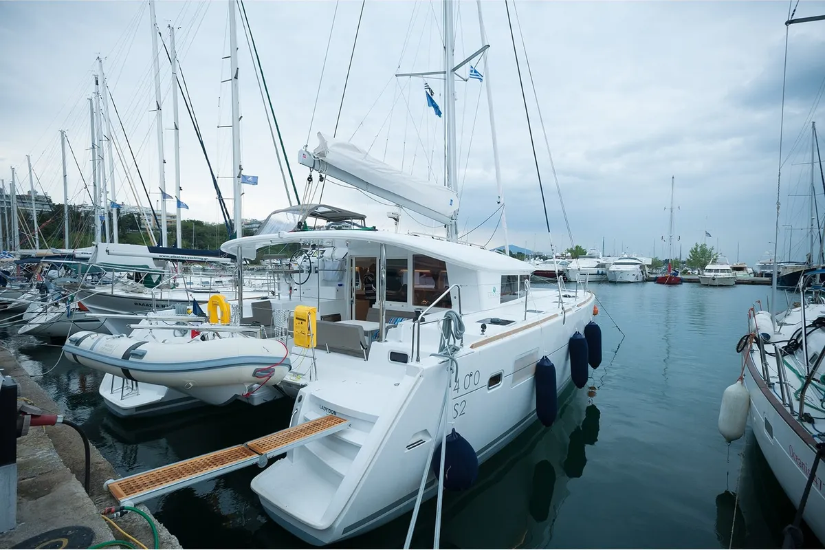 Lady Dom, a Lagoon 400 S2 catamaran at Sithonia Municipal Unit, Greece