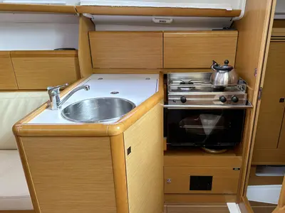 Galley of Storm, a Jeanneau Sun Odyssey 30i sailboat at Heiligenhafen, Germany