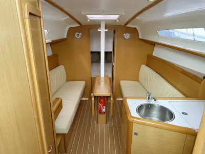 Salon of Storm, a Jeanneau Sun Odyssey 30i sailboat at Heiligenhafen, Germany