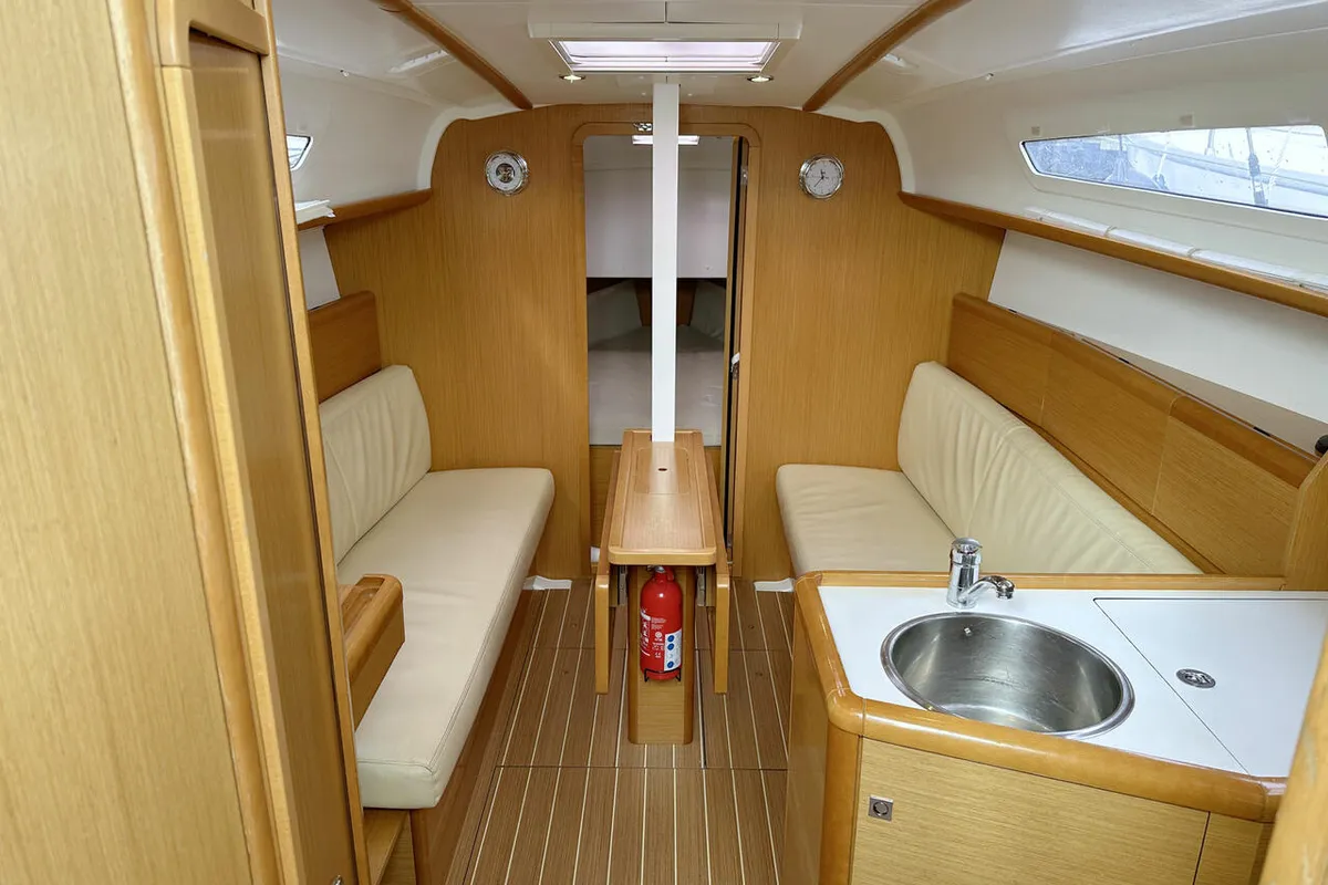 Salon of Storm, a Jeanneau Sun Odyssey 30i sailboat at Heiligenhafen, Germany