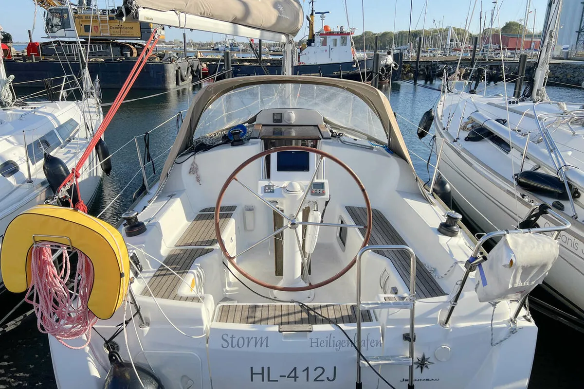 Cockpit of Storm, a Jeanneau Sun Odyssey 30i sailboat at Heiligenhafen, Germany