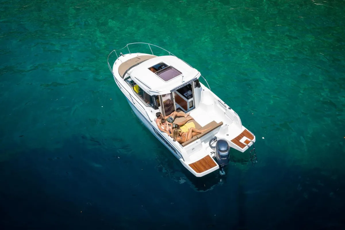 Duga, a Jeanneau Merry Fisher 795 motorboat at Punat, Croatia