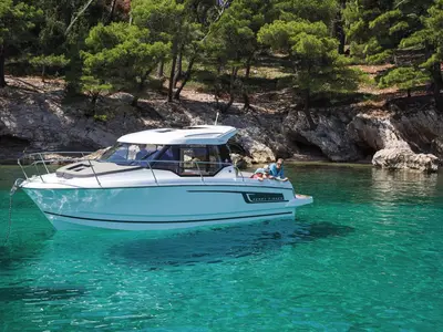 Duga, a Jeanneau Merry Fisher 795 motorboat at Punat, Croatia
