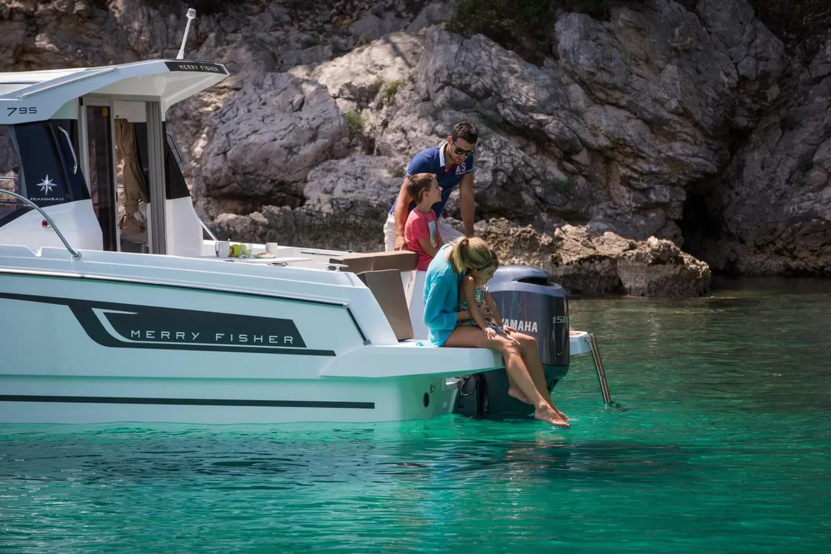 Duga, a Jeanneau Merry Fisher 795 motorboat at Punat, Croatia