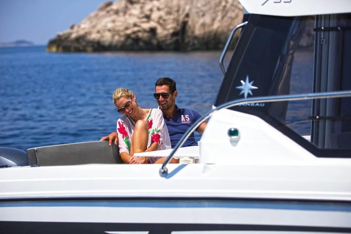 Duga, a Jeanneau Merry Fisher 795 motorboat at Punat, Croatia