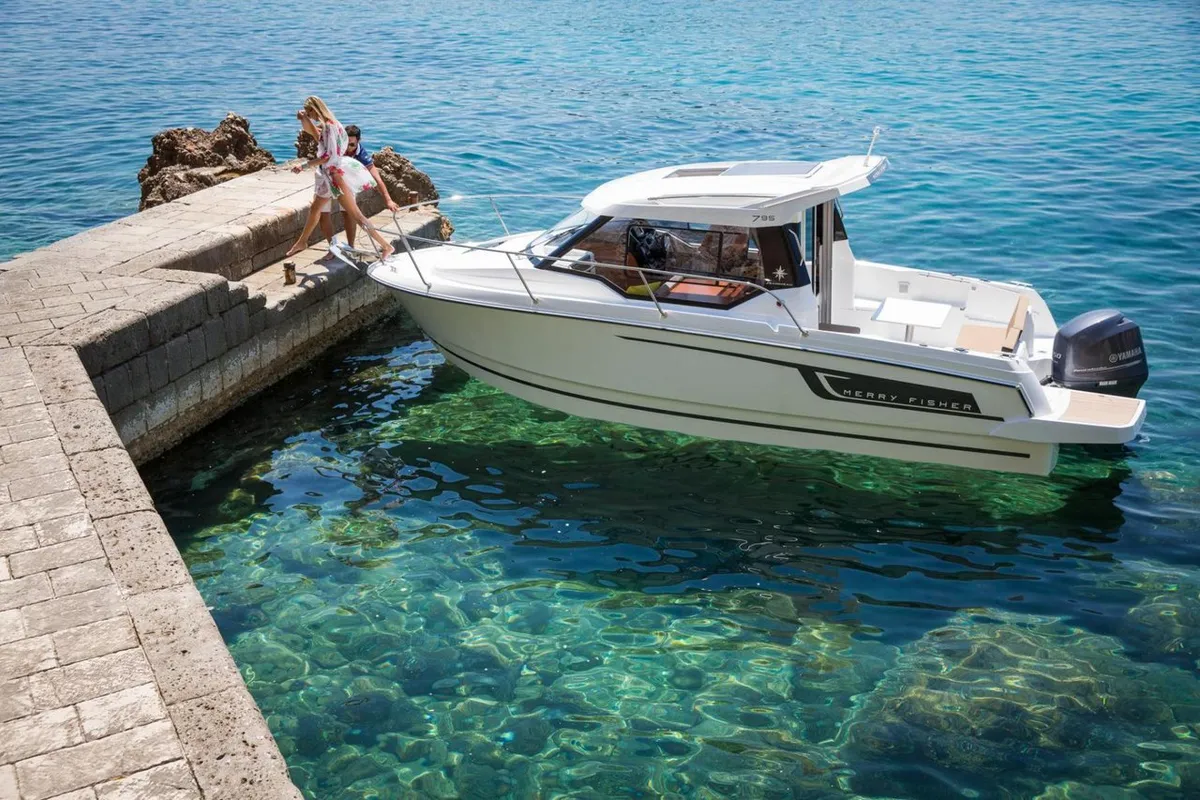 Duga, a Jeanneau Merry Fisher 795 motorboat at Punat, Croatia