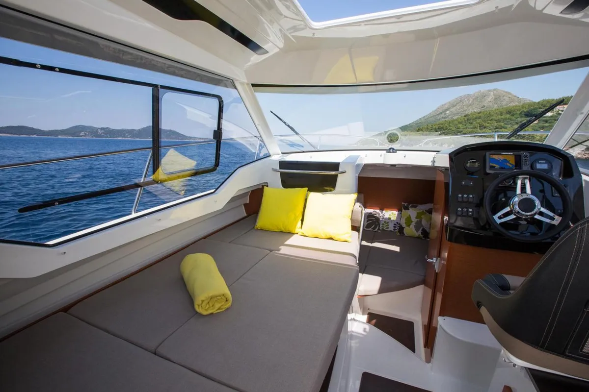 Duga, a Jeanneau Merry Fisher 795 motorboat at Punat, Croatia
