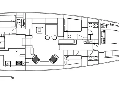 Floor plan of Huayra, a Comar Yachts Comet 100RS sailboat at Athens, Greece