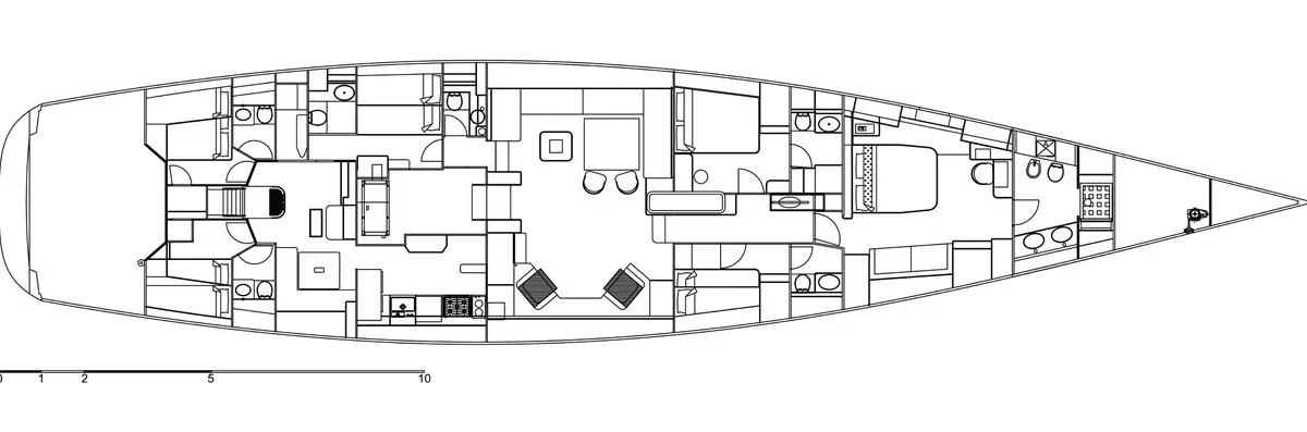 Floor plan of Huayra, a Comar Yachts Comet 100RS sailboat at Athens, Greece