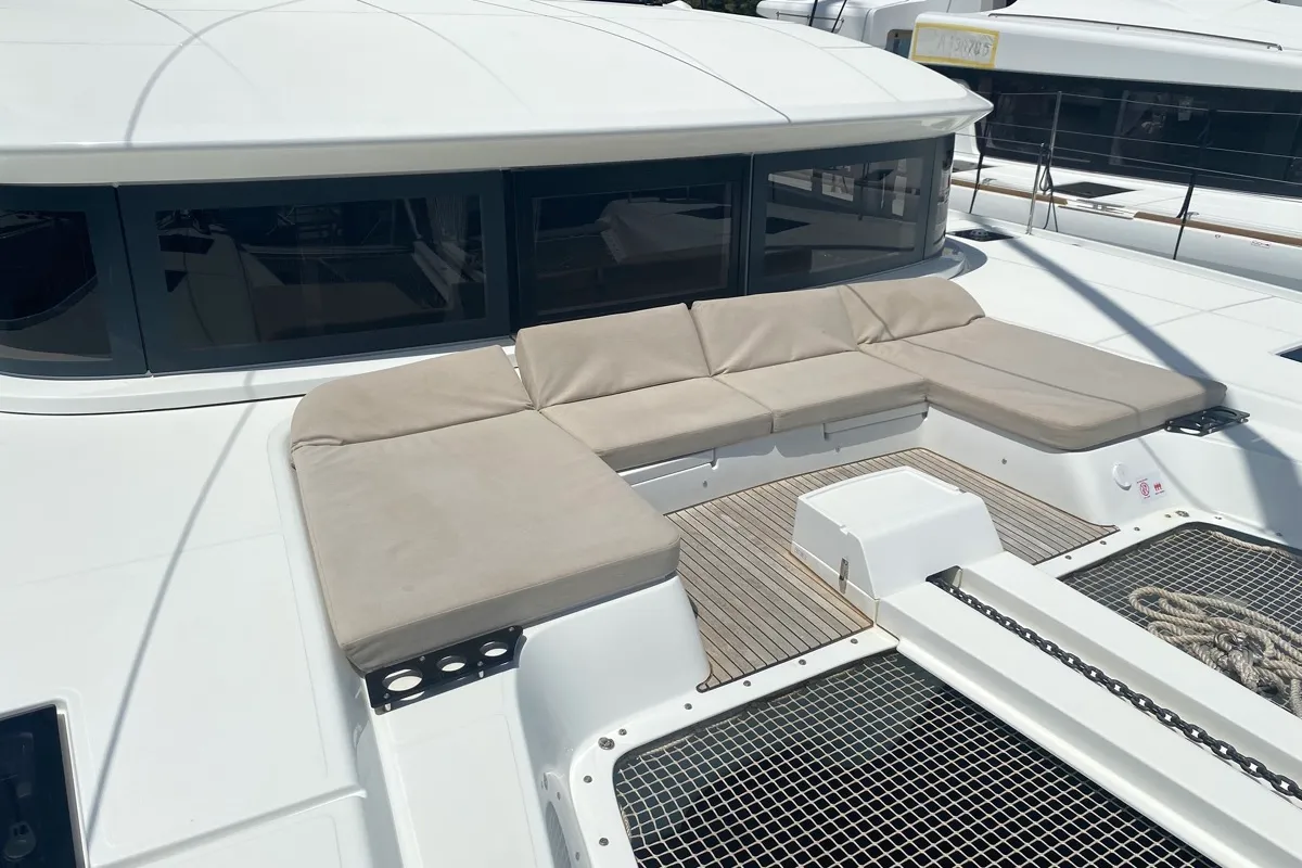 Deck of Croda Rossa, a Lagoon 50 catamaran at Olbia, Italy