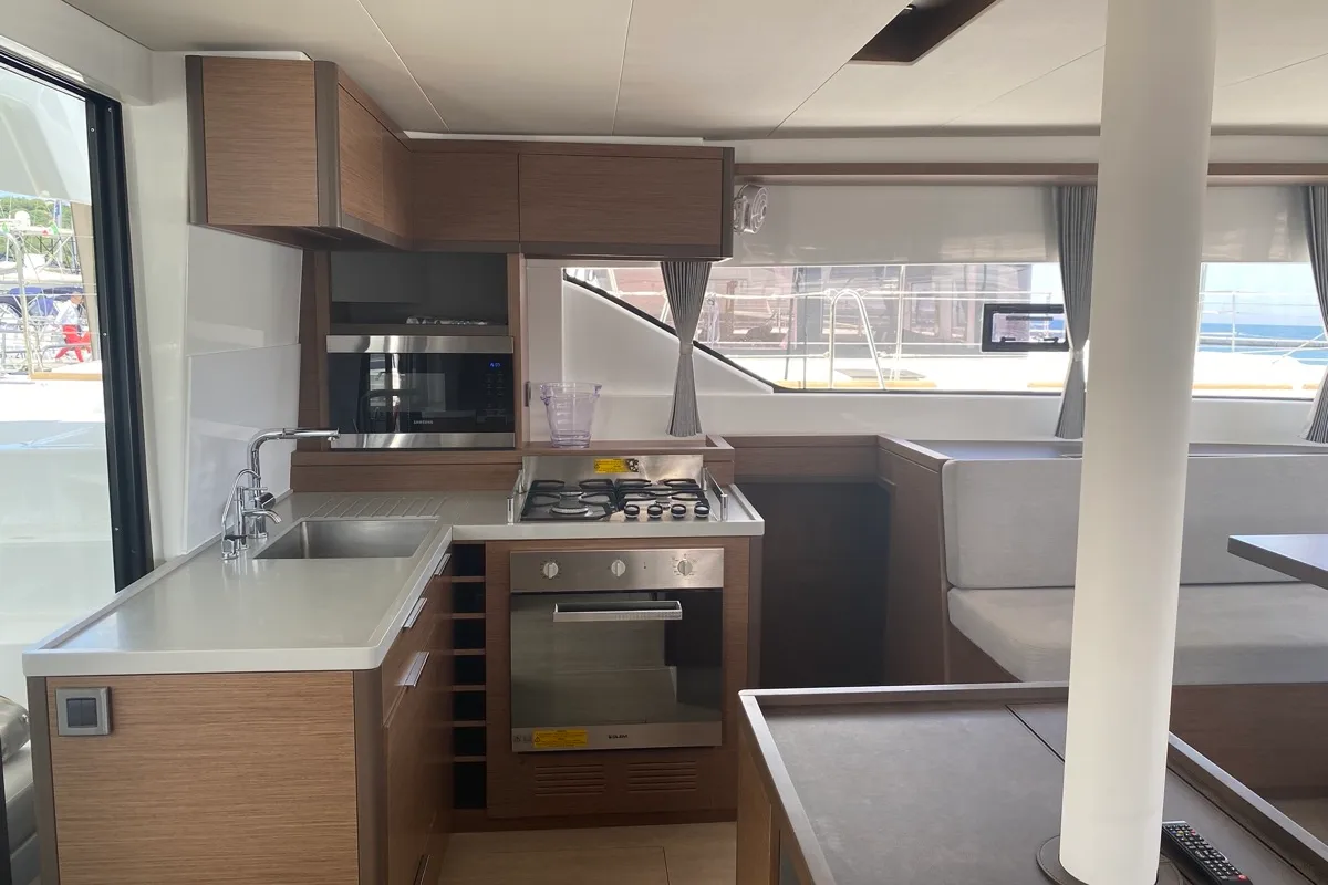 Galley of Croda Rossa, a Lagoon 50 catamaran at Olbia, Italy