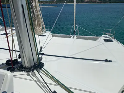 Deck of Croda Rossa, a Lagoon 50 catamaran at Olbia, Italy