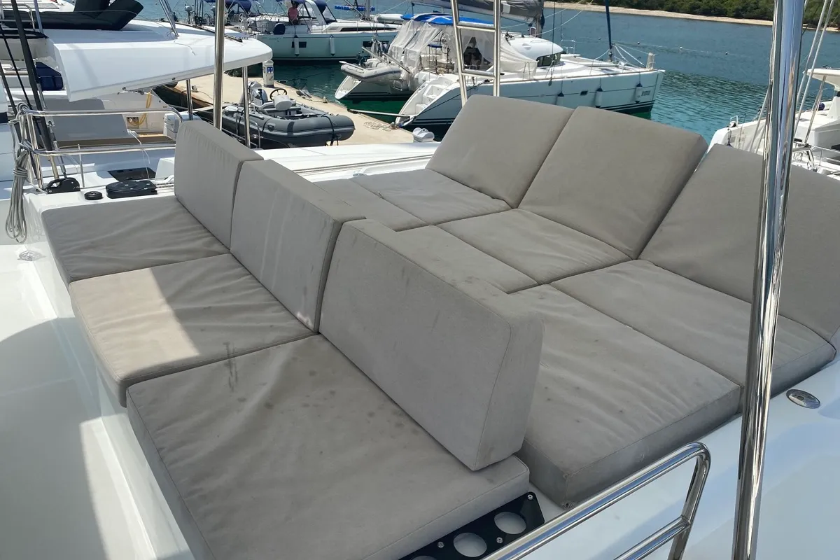 Deck of Croda Rossa, a Lagoon 50 catamaran at Olbia, Italy
