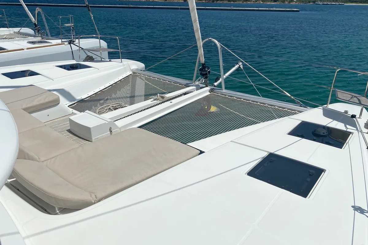 Deck of Croda Rossa, a Lagoon 50 catamaran at Olbia, Italy