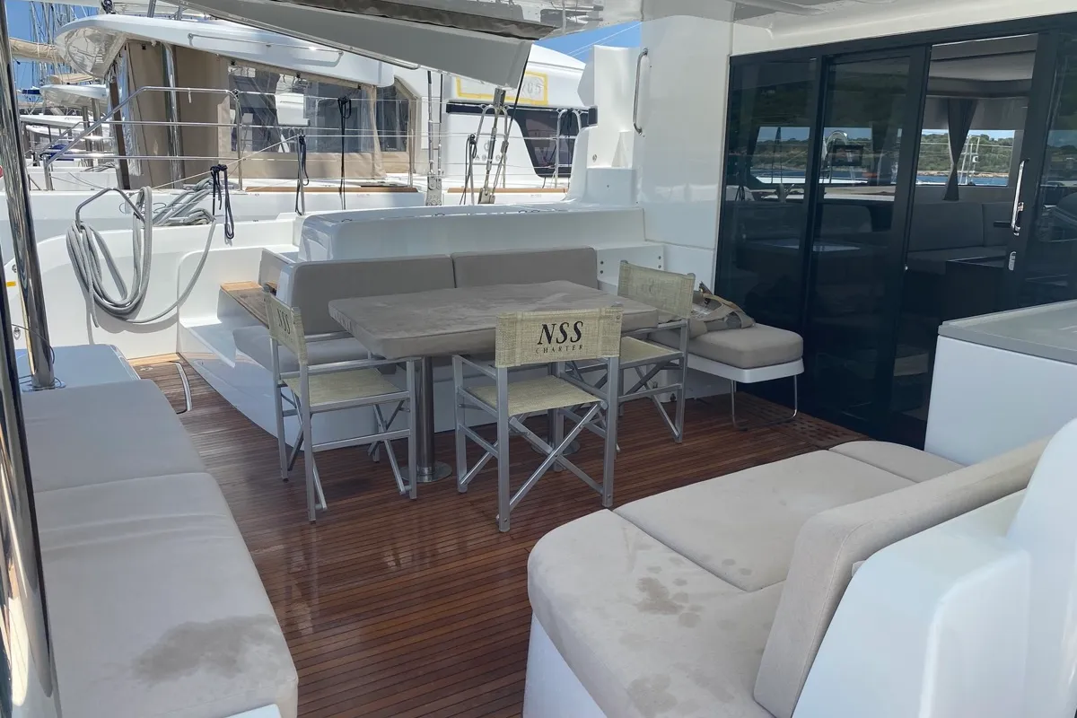 Deck of Croda Rossa, a Lagoon 50 catamaran at Olbia, Italy