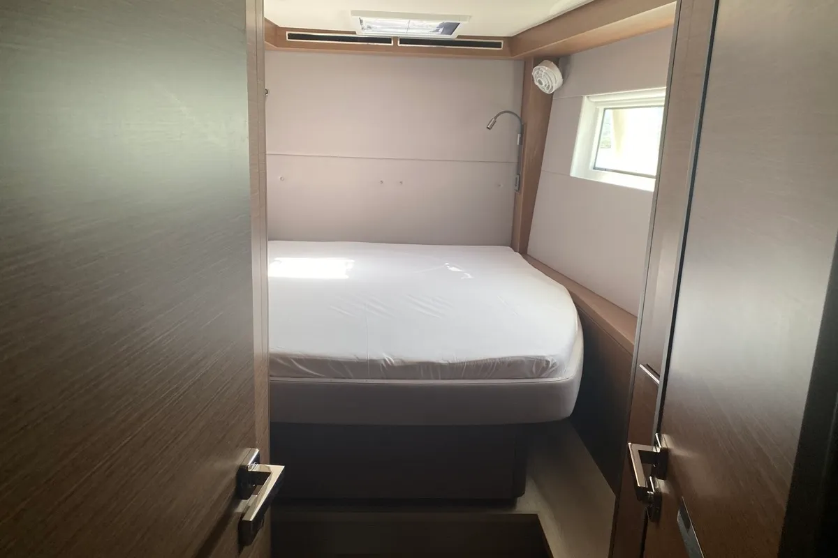 Cabin on Croda Rossa, a Lagoon 50 catamaran at Olbia, Italy
