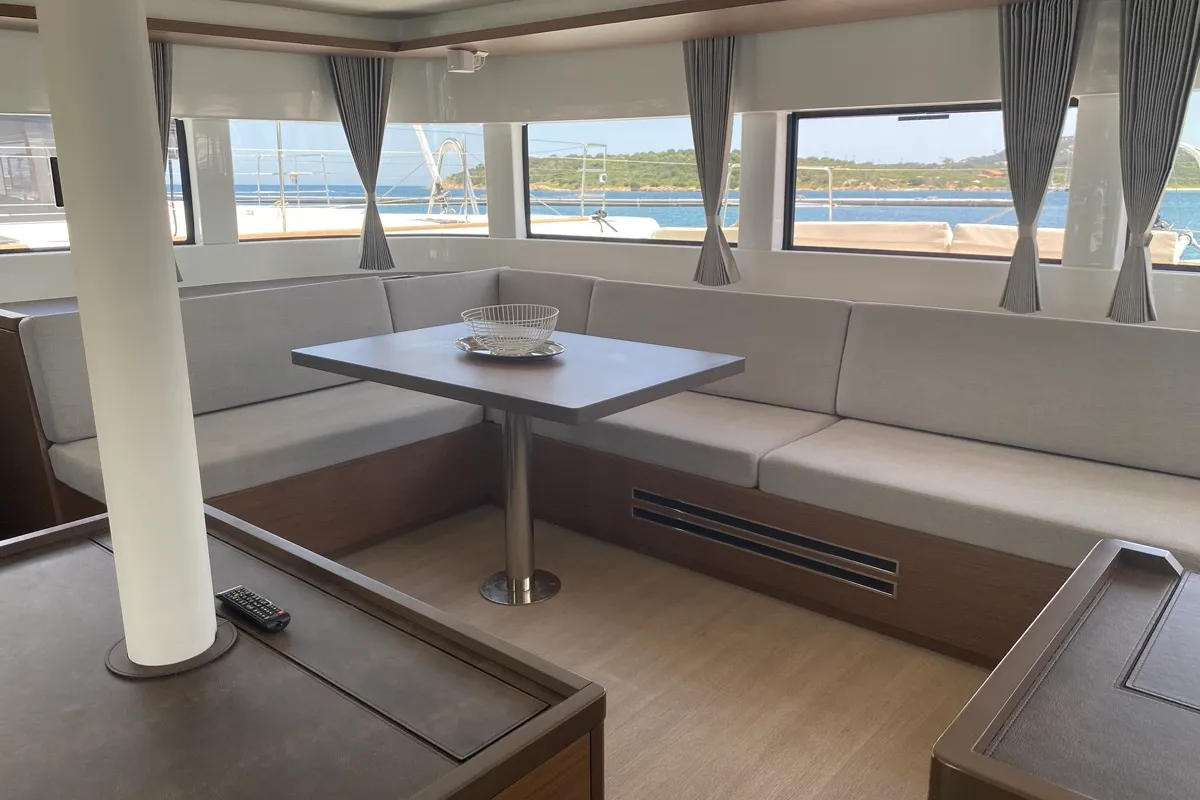 Salon of Croda Rossa, a Lagoon 50 catamaran at Olbia, Italy