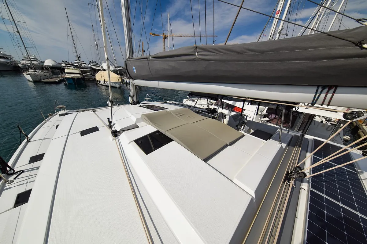 Deck of Le Bart, a Fountaine Pajot Astrea 42 catamaran at Zadar, Croatia