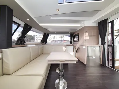 Salon of Le Bart, a Fountaine Pajot Astrea 42 catamaran at Zadar, Croatia