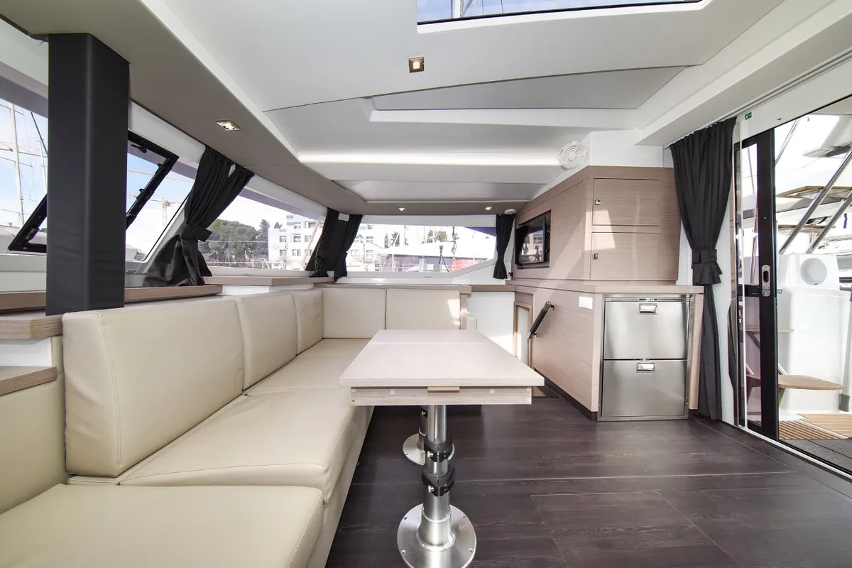 Salon of Le Bart, a Fountaine Pajot Astrea 42 catamaran at Zadar, Croatia