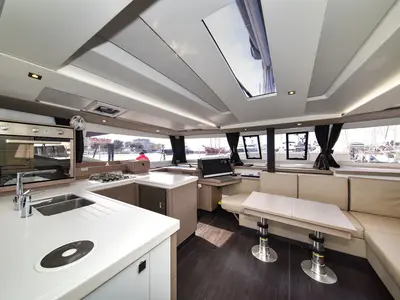 Galley of Le Bart, a Fountaine Pajot Astrea 42 catamaran at Zadar, Croatia