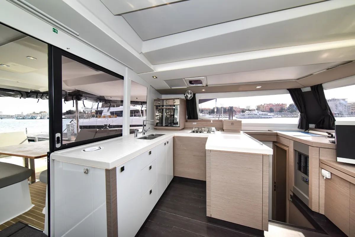 Galley of Le Bart, a Fountaine Pajot Astrea 42 catamaran at Zadar, Croatia