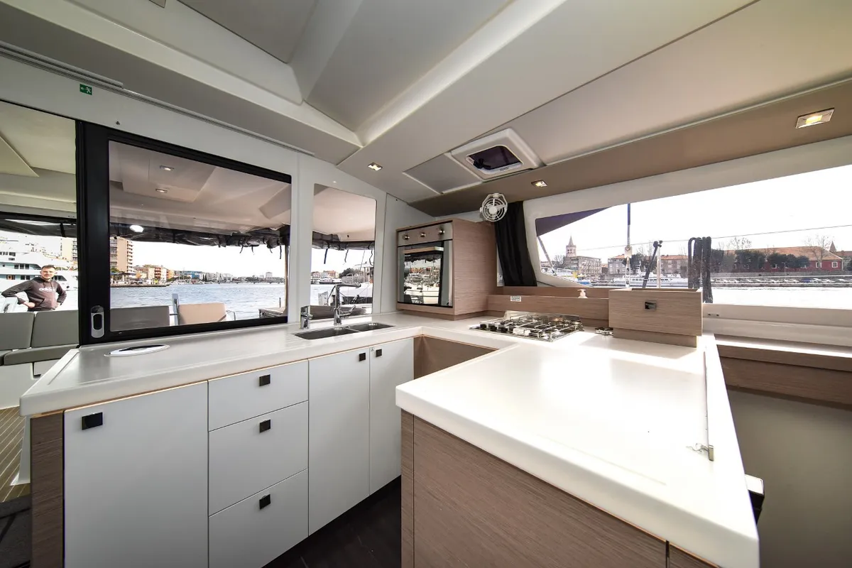 Galley of Le Bart, a Fountaine Pajot Astrea 42 catamaran at Zadar, Croatia
