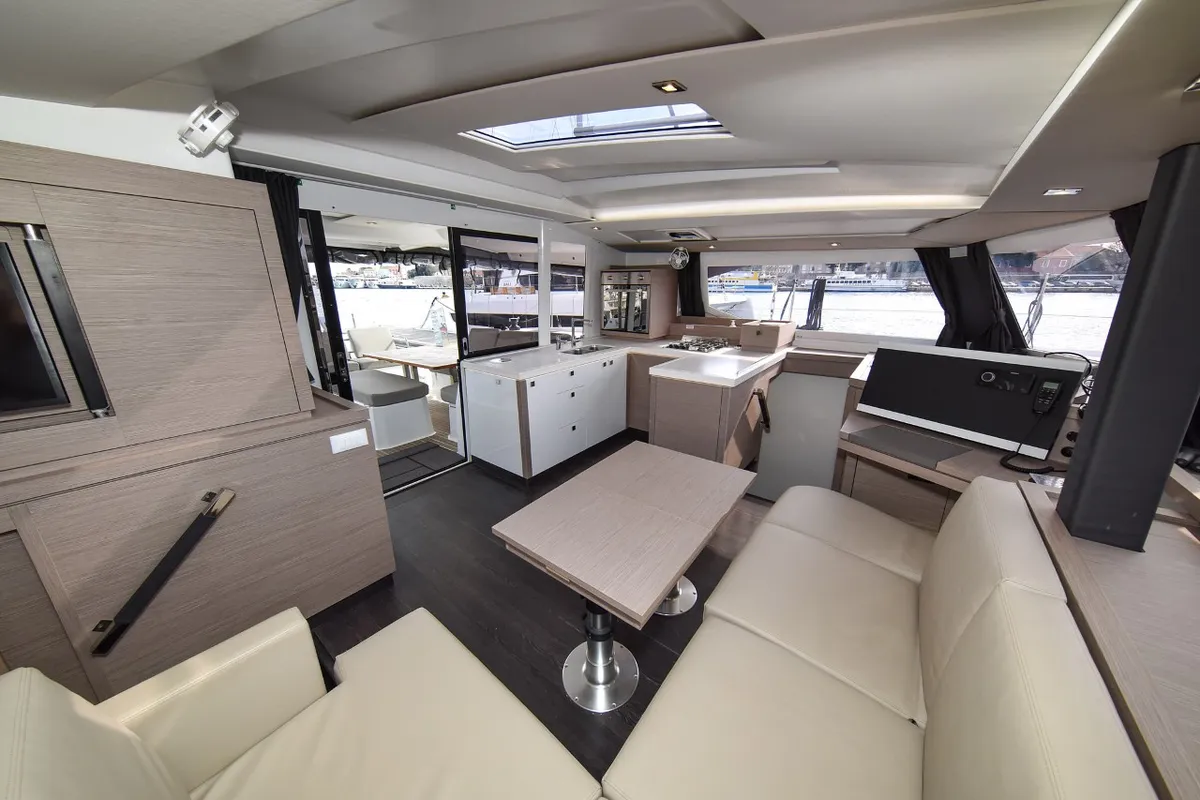 Salon of Le Bart, a Fountaine Pajot Astrea 42 catamaran at Zadar, Croatia