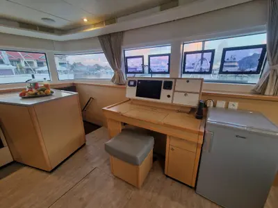 Cockpit of Takamaka, a Lagoon 52 catamaran at Alameda, United States
