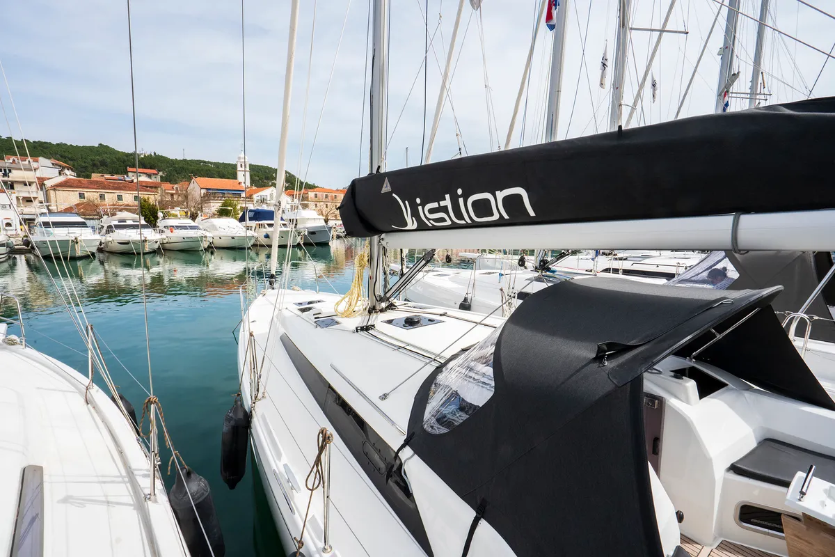 Exterior view of First Song, a Dufour 41 sailboat at Skradin, Croatia