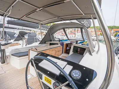 Cockpit of First Song, a Dufour 41 sailboat at Skradin, Croatia