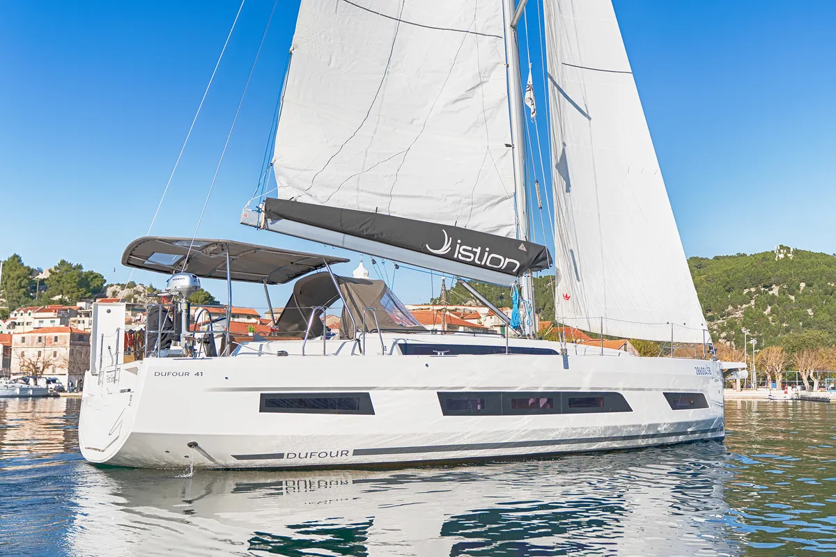 Exterior view of First Song, a Dufour 41 sailboat at Skradin, Croatia