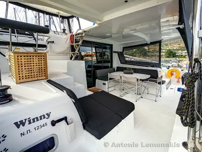 Deck of Winny (skippered only), a Lagoon 42 catamaran at Finikas, Greece