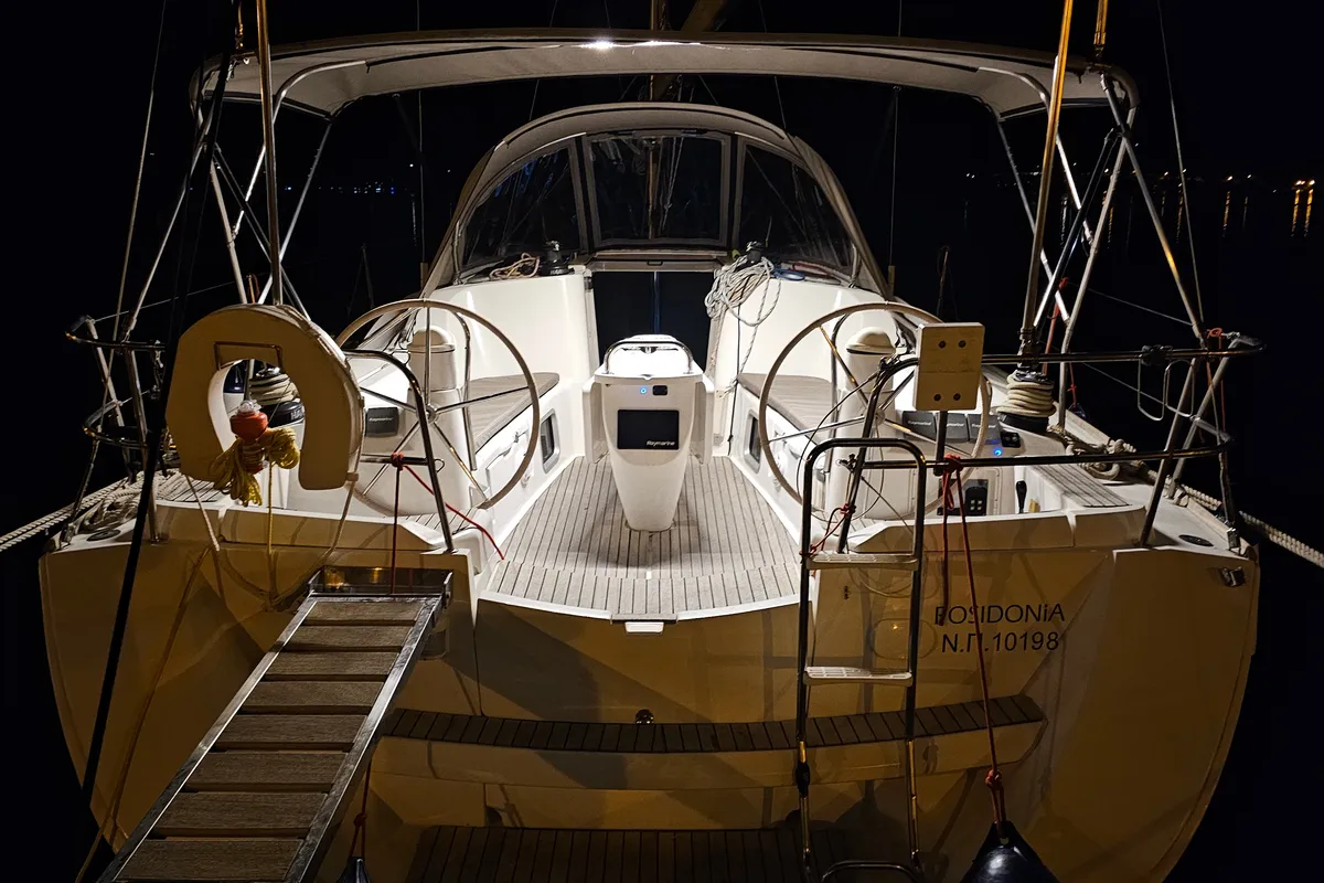Cockpit of Comfort, a Jeanneau Sun Odyssey 42 i sailboat at Athens, Marina Delta Kallithea, Greece