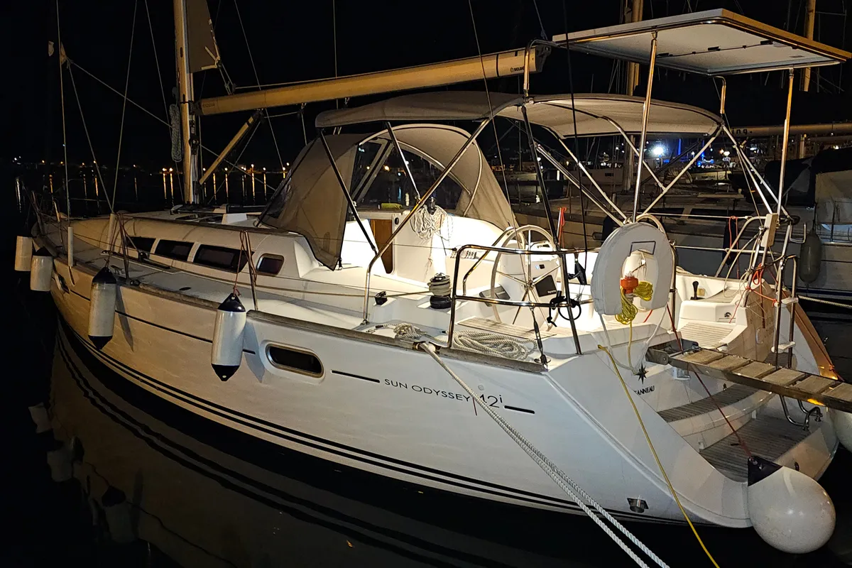 Exterior view of Comfort, a Jeanneau Sun Odyssey 42 i sailboat at Athens, Marina Delta Kallithea, Greece