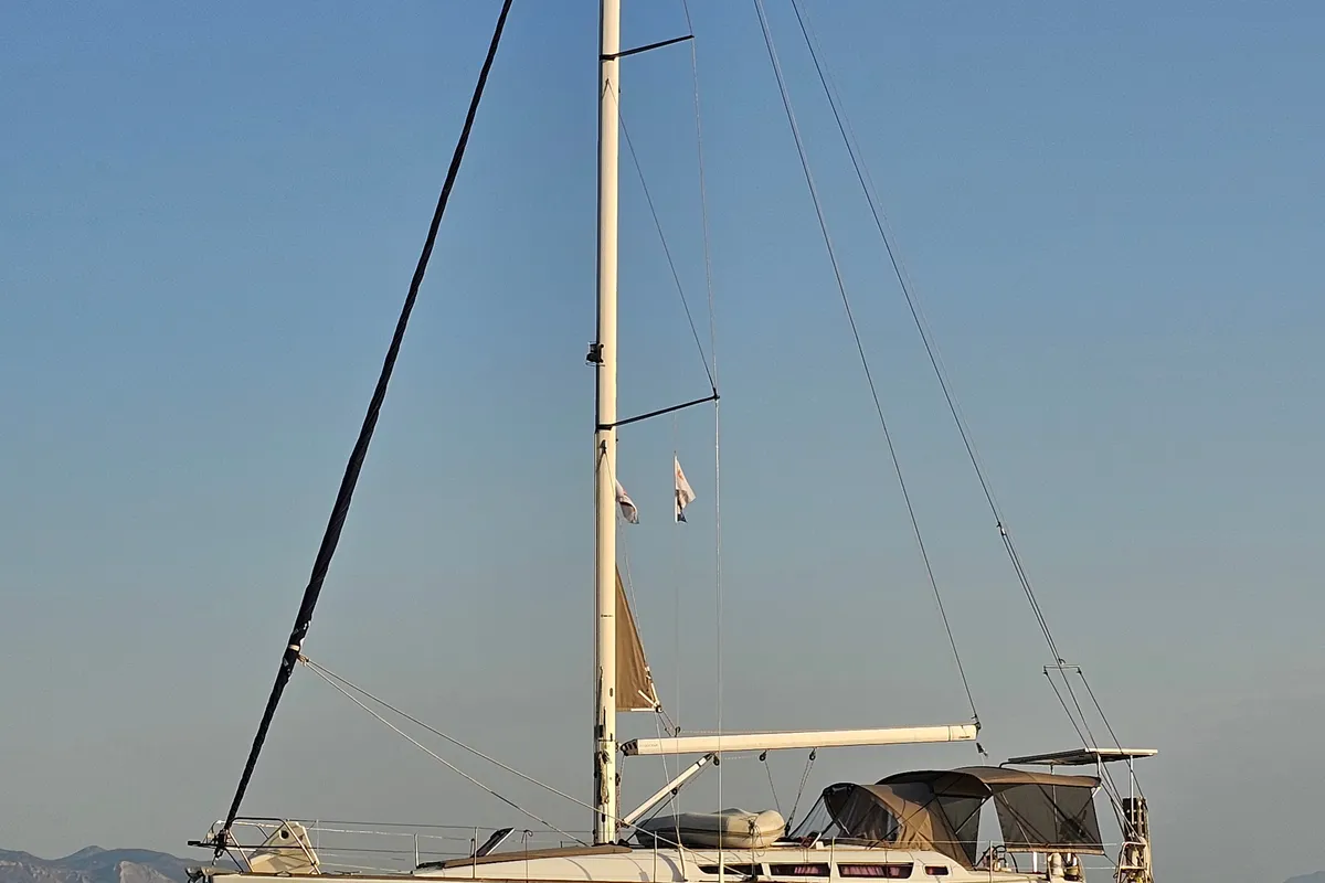 Exterior view of Comfort, a Jeanneau Sun Odyssey 42 i sailboat at Athens, Marina Delta Kallithea, Greece