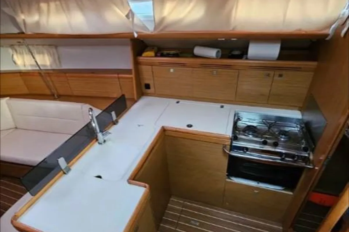 Galley of Comfort, a Jeanneau Sun Odyssey 42 i sailboat at Athens, Marina Delta Kallithea, Greece