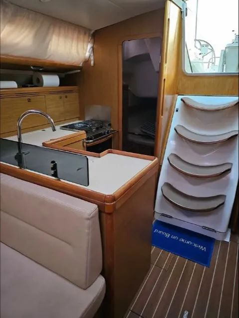 Galley of Comfort, a Jeanneau Sun Odyssey 42 i sailboat at Athens, Marina Delta Kallithea, Greece