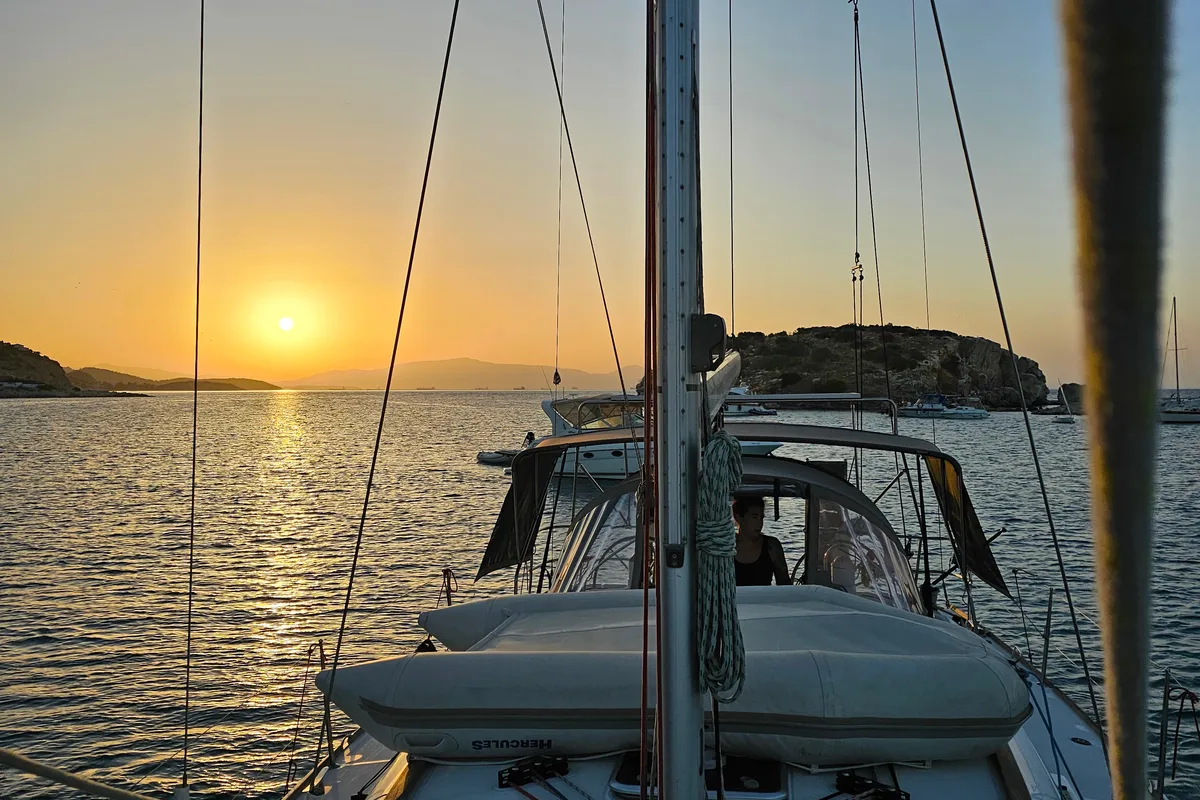 Deck of Comfort, a Jeanneau Sun Odyssey 42 i sailboat at Athens, Marina Delta Kallithea, Greece